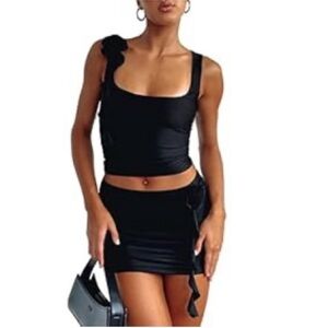 Black Sleeveless Top and Skirt Set